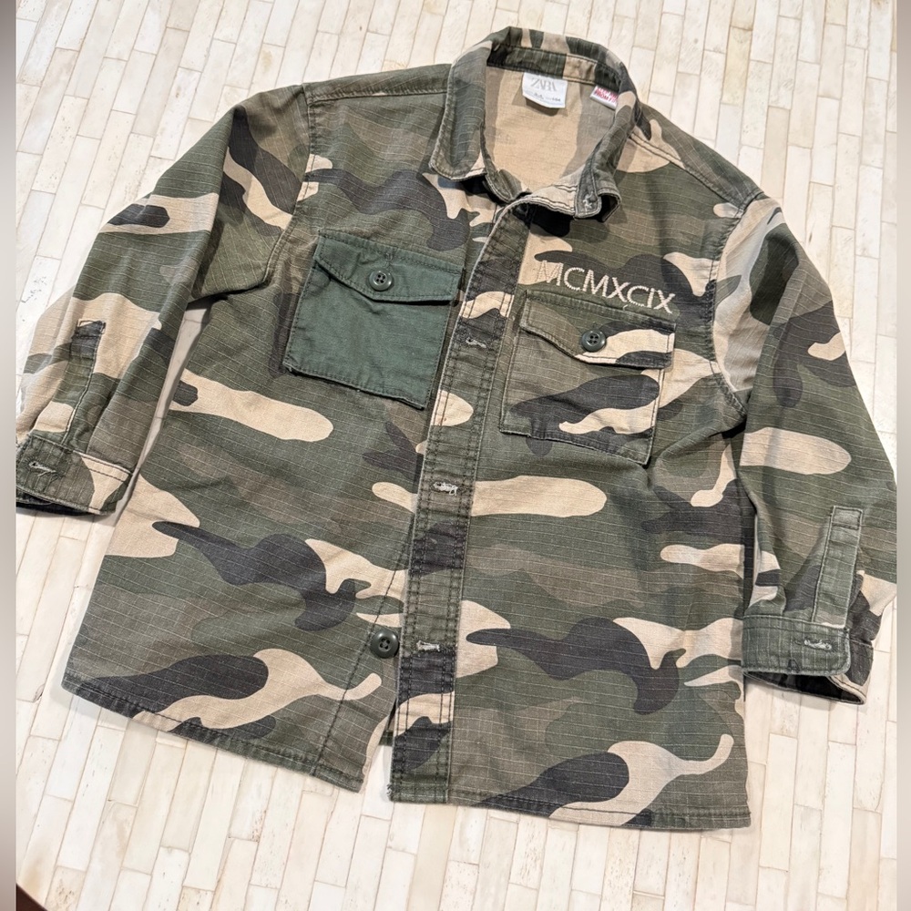 Kids Zara Green and Tan Camouflage Shirt